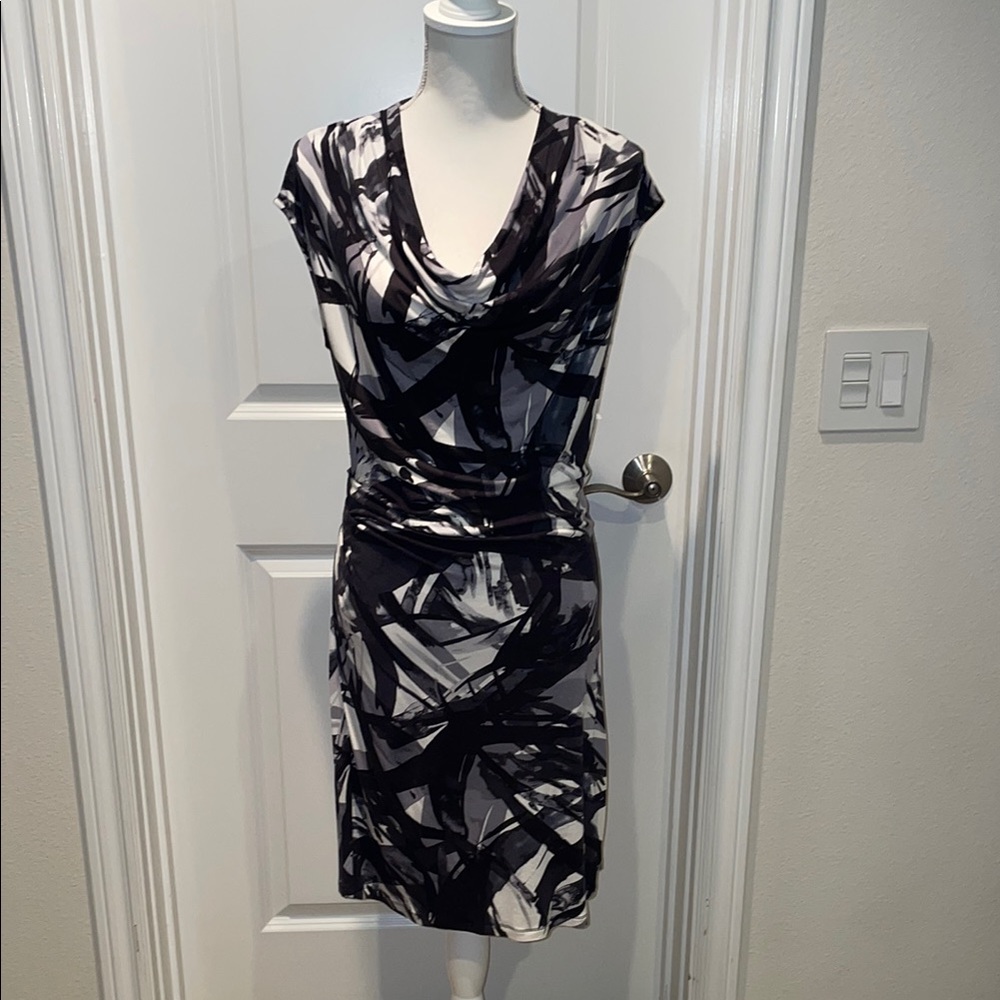 MICHAEL Michael Kors Black and White Ruched Dress